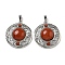 Natural Red Jasper Pendants, Rack Plating Brass Hollow Flat Round Charms, Cadmium Free & Lead Free, Platinum, 36.5x33x9.5mm, Hole: 7.5x5mm