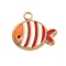 304 Stainless Steel Enamel Pendants, Fish Charm, Real 18K Gold Plated, FireBrick, 15.5x17x1.5mm, Hole: 2mm
