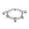 Tarnish Resistant 304 Stainless Steel Charm Bracelets, with 201 Stainless Steel Ring, with Lobster Claw Clasps, Banana & Grape & Strawberry, Stainless Steel Color, 7-1/2 inch(19cm), Charm: 8.5x6mm and 14.5~15.5x11~12.5mm