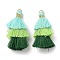 Polycotton Tassel Pendant Decorations, with Iron Loops, Pale Turquoise, 34~45x4~5mm, Hole: 3mm