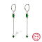 Anti-Tarnish Rhodium Plated Platinum 925 Sterling Silver Hoop Earrings, Rhinestone Horse Eye Tassel Earrings, with 925 Stamp, Sea Green, 49x11mm