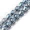 Electroplate Glass Beads Strands, Bicone, Full Rianbow Plated, Faceted, Blue, 9x7.5mm, Hole: 1.2mm, about 46pcs/strand, 15.91 inch(40.4cm)