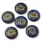 Dyed Natural Lapis Lazuli Cabochons, Flat Round with Engraved Gold Lotus Flower, 25~26x6~7mm