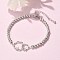 Brass Round Beads Bracelets, Flower Link Bracelets for Women, with Cubic Zirconia, Platinum, 6-3/4 inch(17.3cm)