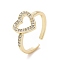 Clear Cubic Zirconia Hollow Out Heart Open Cuff Ring, Brass Jewelry for Women, Cadmium Free & Lead Free, Golden, Inner Diameter: 17.2mm