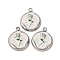 304 Stainless Steel Enamel Pendants, Flat Round with Flower Charm, Stainless Steel Color, 17.5x15x2.5mm, Hole: 1.8mm
