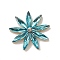 Alloy Cabochons, with Glass Rhinestone, Ligh Gold, Flower, Cyan, 32x5.5mm