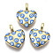 Brass Enamel Pendants, Nickel Free, Heart, Openable, Real 16K Gold Plated, Cornflower Blue, 24x20x9mm, Hole: 6x4mm