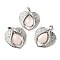 Natural Rose Quartz Teardrop Pendants, Wing Charms, with Rack Plating Platinum Plated Brass Findings, Lead Free & Cadmium Free, 36x34x8~8.5mm, Hole: 8x5mm