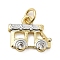Brass Pendants, with Cubic Zirconia and Enamel, Vehicle Charms, Long-Lasting Plated, Lead Free & Cadmium Free, with Jump Ring, Rack Plating, Real 18K Gold Plated, 11.5x13.5x2mm, Hole: 3.5mm
