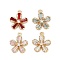 Rack Plating Brass Micro Pave Cubic Zirconia Pendants, with Glass, Cadmium Free & Lead Free, Flower Charms, Mixed Color, 16x13.5x4mm, Hole: 1.2mm