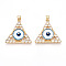 Brass Micro Pave Clear Cubic Zirconia Pendants for Women, Triangle with Eye, with Resin, Real 18K Gold Plated, Cornflower Blue, 26.5~27x27.5x7mm, Hole: 3.5x5mm
