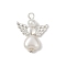 ABS Imitation Pearl Bead Pendants, Hearted-shape Angel, with Alloy Wing & Iron Loops, Silver, White, 27.5x22x6mm, Hole: 3mm