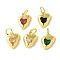 Brass Micro Pave Cubic Zirconia Pendants, Heart Charms, Rack Plating, Lasting Plated, Cadmium Free & Lead Free, with Jump Ring, Golden, 12.5x10.5x3.5mm, Hole: 4.5mm