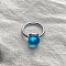 Square 304 Stainless Steel with Glass Finger Rings, Stainless Steel Color, Deep Sky Blue, 10mm, US Size 7(17.3mm)
