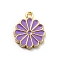 Alloy Enamel Pendants, Golden, Flower Charm, Medium Orchid, 14x12x2mm, Hole: 1.2mm
