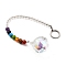 Chakra Round Ball Crystal Suncatcher Dowsing Pendulum Pendants, with 304 Stainless Steel Split Key Rings, Glass and Gemstone Beads, Velvet Bag, Stainless Steel Color, Colorful, 25.5cm
