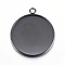 Stainless Steel Pendant Cabochon Settings, Flat Round, Black, Tray: 18mm, 20x2mm, Hole: 1.8mm