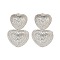 Heart Brass Pave Clear Cubic Zirconia Dangle Stud Earrings, Platinum, 30x18mm