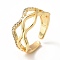 Cubic Zirconia Wave Open Cuff Ring, Real 18K Gold Plated Brass Jewelry for Women, Lead Free & Cadmium Free, Clear, US Size 6 1/2(16.9mm)