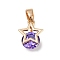 Brass Micro Pave Cubic Zirconia Pendants, Star, Long-Lasting Plated, Lead Free & Cadmium Free, Lilac, 15x11x6mm, Hole: 5x3mm