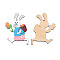 Single-Sided Printed Wood Big Pendants, Rabbit Charm with Flower, Deep Sky Blue, 97x60x2mm, Hole: 3mm