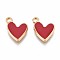 Brass Enamel Charms, Nickel Free, Golden, Heart, Dark Red, 13x9.5x2mm, Hole: 1.4mm