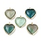 Natural Green Fluorite Pendants, with Rack Plating Brass Heart Charms, Golden, 24.5x21.5x8mm, Hole: 2.2mm