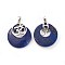 Natural Dyed Lapis Lazuli Pendants, with Platinum Tone Brass Findings, Flat Round with Om Symbol, 32~32.5x28x7~7.5mm, Hole: 5x8mm