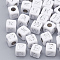 Plated Acrylic Beads, Metal Enlaced, Horizontal Hole, Cube with Letter, Silver Plated, 4.5x4.5x4.5mm, Hole: 2~2.3mm, about 5000pcs/500g