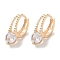 Brass Hoop Earrings, with Glass, Round, Real 18K Gold Plated, 14.5x5x11mm