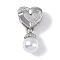 Rack Plating Brass Micro Pave CLear Cubic Zirconia Pendants, with Plastic Imitation Pearl Beads, Cadmium Free & Lead Free, Long-Lasting Plated, Heart, Platinum, 17x9x5mm, Hole: 4x2mm