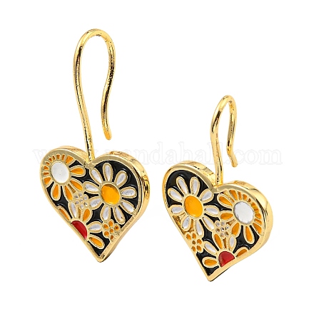 Серьги из латуни с подвесками в форме сердца с цветком и эмалью KK-C026-11G-1