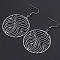 Tarnish Resistant 201 Stainless Steel Dangle Earrings, Flat Round, Stainless Steel Color, 61mm, Pin: 0.6mm