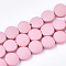 Spray Painted Non-magnetic Synthetic Hematite Beads Strands, Flat Round, Pink, 8.5x4mm, Hole: 1mm, about 48pcs/strand, 15.7 inch