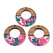 Resin and Walnut Pendants, Flat Round, Deep Pink, 38x3mm, Hole: 2mm