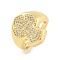 Rack Plating Cross Brass Micro Pave Clear Cubic Zirconia Cuff Finger Rings for Women, Cadmium Free & Lead Free, Long-Lasting Plated, Real 18K Gold Plated, Adjustable
