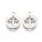 Non-Tarnish 304 Stainless Steel Charms, Laser Cut, Flat Round with Tree of Life, Stainless Steel Color, 12x10x1mm, Hole: 1.2mm
