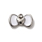 304 Stainless Steel Enamel Charms, Bowknot with Heart Charm, Stainless Steel Color, White, 6x10x2mm, Hole: 1.2mm