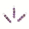 10Pcs Natural Amethyst Pendants, Round Beaded Links with 304 Stainless Steel Rhinestone Findings, 30x6.5mm, Hole: 3.3mm