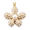 Brass Pendants, Flower, with ABS Plastic Imitation Pearl, Long-Lasting Plated, Cadmium Free & Lead Free, Rack Plating, Real 18K Gold Plated, White, 33.5x34x10.5mm, Hole: 3.3x3.3mm