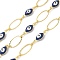 Rack Plating Brass Enamel Link Chains, Long-Lasting Plated, Unwelded, Real 18K Gold Plated, Oval with Evil Eye, Marine Blue, 13~13.5x5~7x0.8~4mm