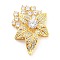 Brass Pave Clear Cubic Zirconia Side Charms, Long-Lasting Plated, Cadmium Free & Lead Free, Leaf, Real 18K Gold Plated, 46x32.5x7.5mm, Hole: 3.5x1mm