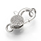 Brass Micro Pave Cubic Zirconia Lobster Claw Clasps, Cadmium Free & Lead Free, Platinum, 15~16x10~11x4.5mm, Hole: 3mm