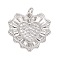 Cubic Zirconia Pendants, with Rack Plating Brass Findings, with Jump Rings, Long-Lasting Plated, Lead Free & Cadmium Free, Heart, Platinum, 18x19x2mm, Jump Ring: 4.6x0.8mm, 3mm Inner Diameter