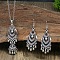 Bohemian Style Alloy & Rhinestone & Plastic Pearl Pendant Bell Tassel Necklaces & Dangle Earring, Antique Silver, Teardrop, 60x20mm & 420~480mm