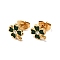 Ion Plating(IP) Enamel Clover with Crystal Rhinestone Stud Earrings with 316 Surgical Stainless Steel Pins, Gold Plated 304 Stainless Steel Jewelry for Women, Dark Slate Gray, 8.5x7mm, Pin: 0.8mm