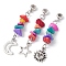Dyed Synthetic Turquoise Chip Pendants, with Alloy Charms, Moon/Star/Sun, Mixed Color, 55.5~57mm, Hole: 3mm, 3pcs/set.