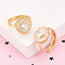Brass Micro Pave Clear Cubic Zirconia Cuff Rings for Women, Cadmium Free & Lead Free, Oval with Heart, Real 18K Gold Plated, 14mm, Inner Diameter: 17.5mm, Oval: 14x15mm