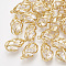 Brass Cubic Zirconia Pendants, Cadmium Free & Nickel Free & Lead Free, Oval, Clear, Real 18K Gold Plated, Hollow, 17x9x9mm, Hole: 1.2mm